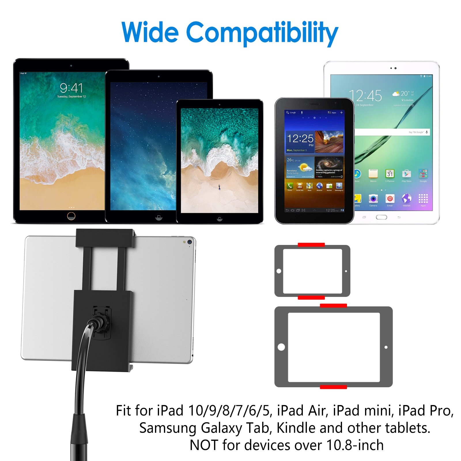 Height-Adjustable?Tablet?Floor?Stand for?7-10.8?Inch?iPad?Pro?Air?Mini?/?Samsung