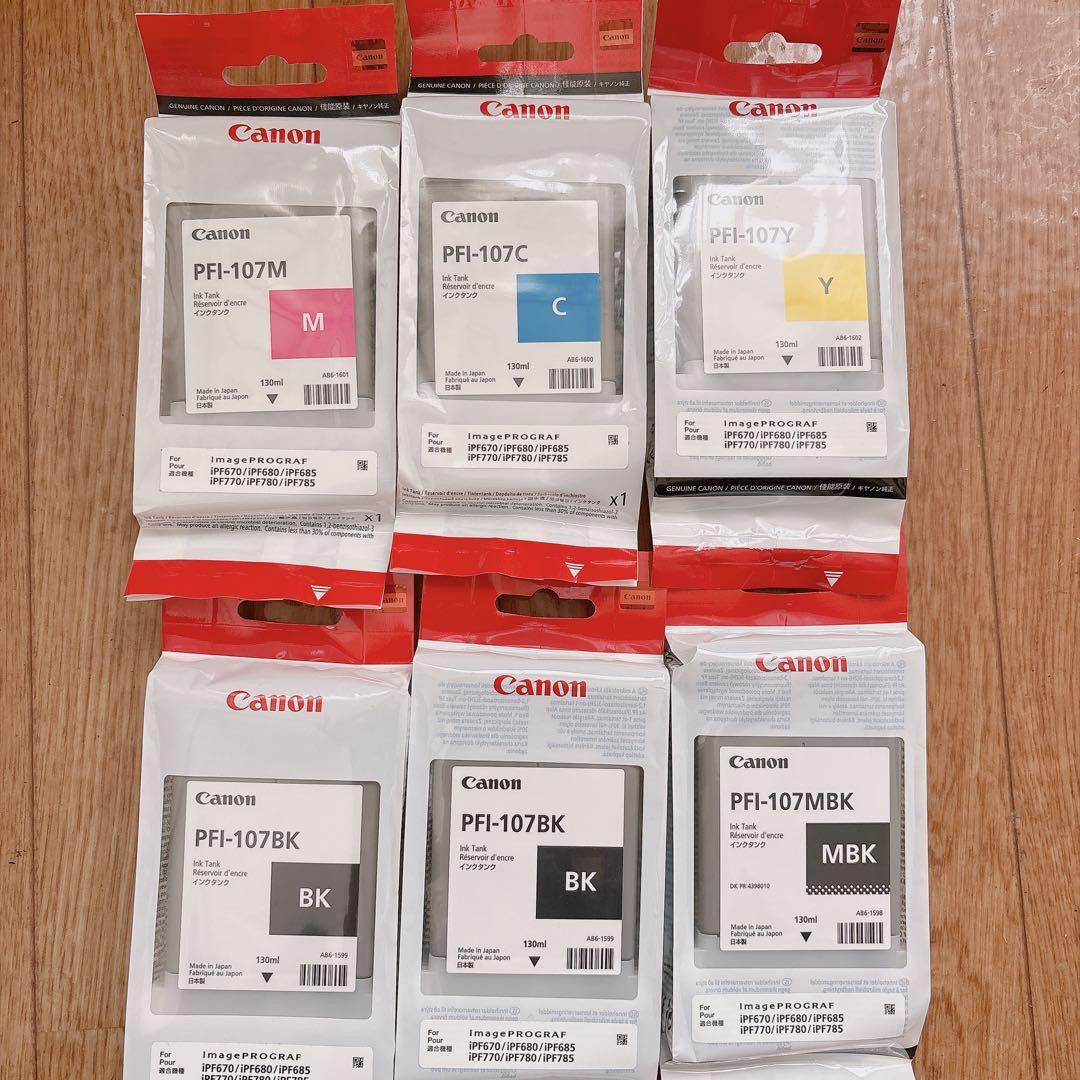Canon PFI-107 OEM Ink Cartridges Set 6 imagePROGRAF iPF670 iPF680 iPF770 iPF780