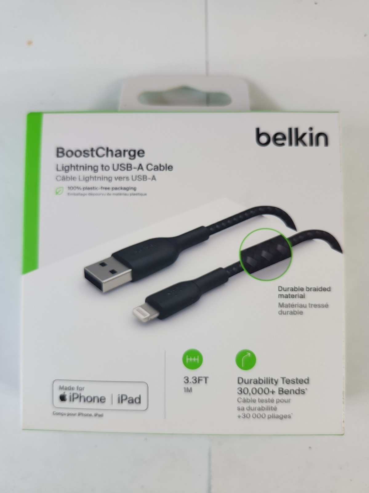 Belkin CAA002BT1MBK Lightning/USB Data Transfer Cable Braided 3.3FT IPhone