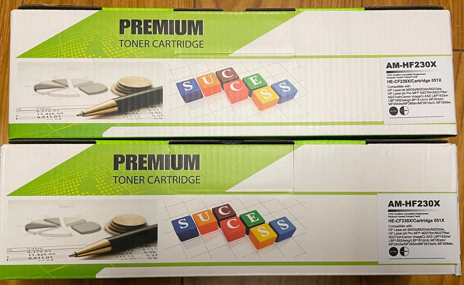 2 BLACK PREMIUM COMPATIBLE LASER TONER CARTRIDGE AM-HF230X. HE-CF230X 051X