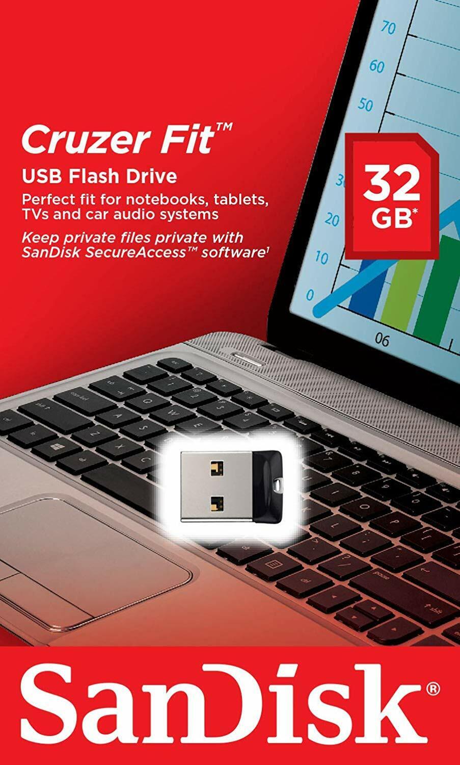 SanDisk 32GB Cruzer FIT SD USB 2.0 Flash Mini Micro Pen Drive SDCZ33-032G Retail
