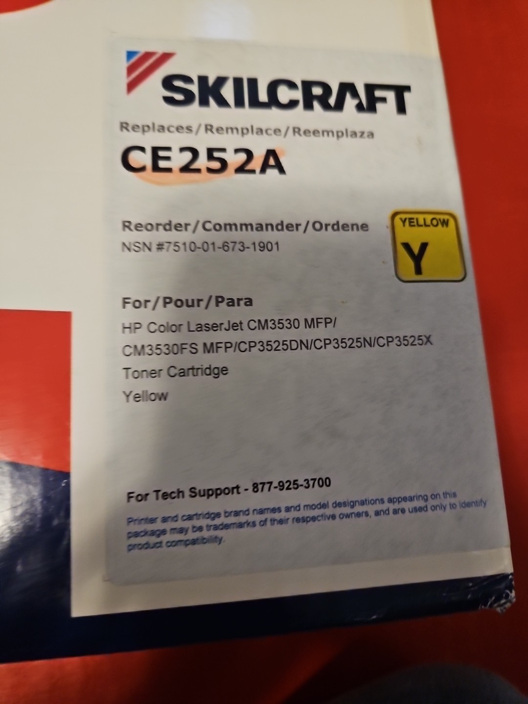 Yellow Laser Toner Cartridge CE252A Skill Craft. Old, but Unused.