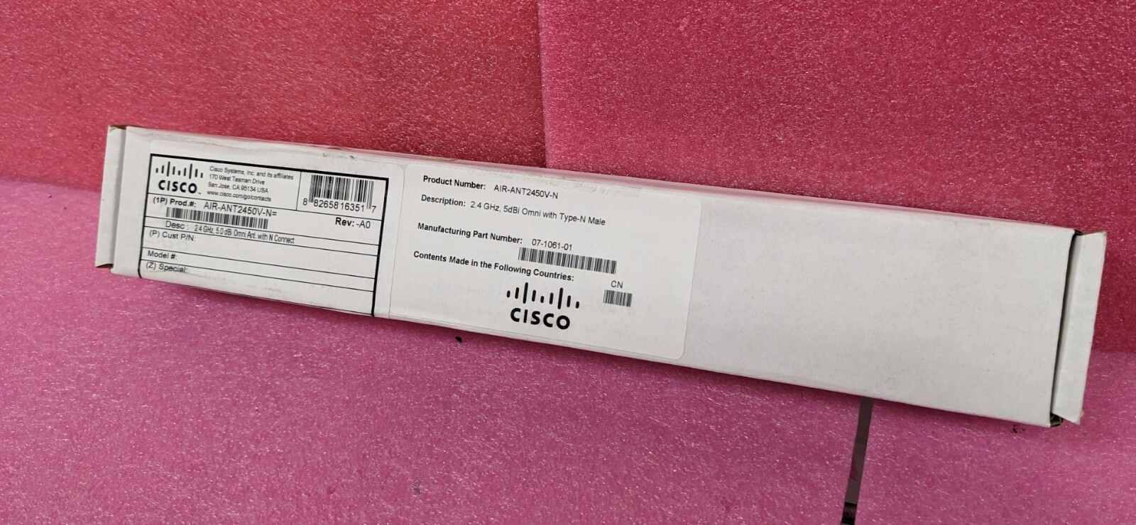 Cisco AIR-ANT2450V-N Aironet 2.4GHz 5.0dBi N-Connector Omnidirectional Antenna