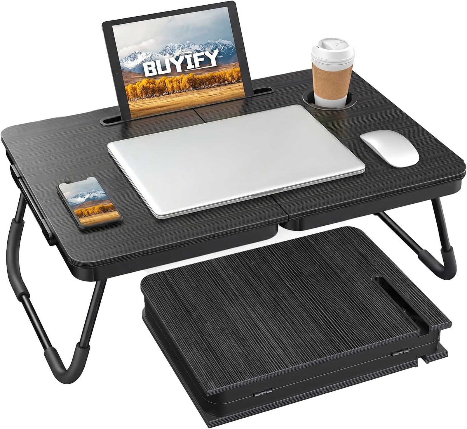 Foldable Lap Desk with Cup Holder and Tablet Slot 23.4 Inch Portable Bed Table