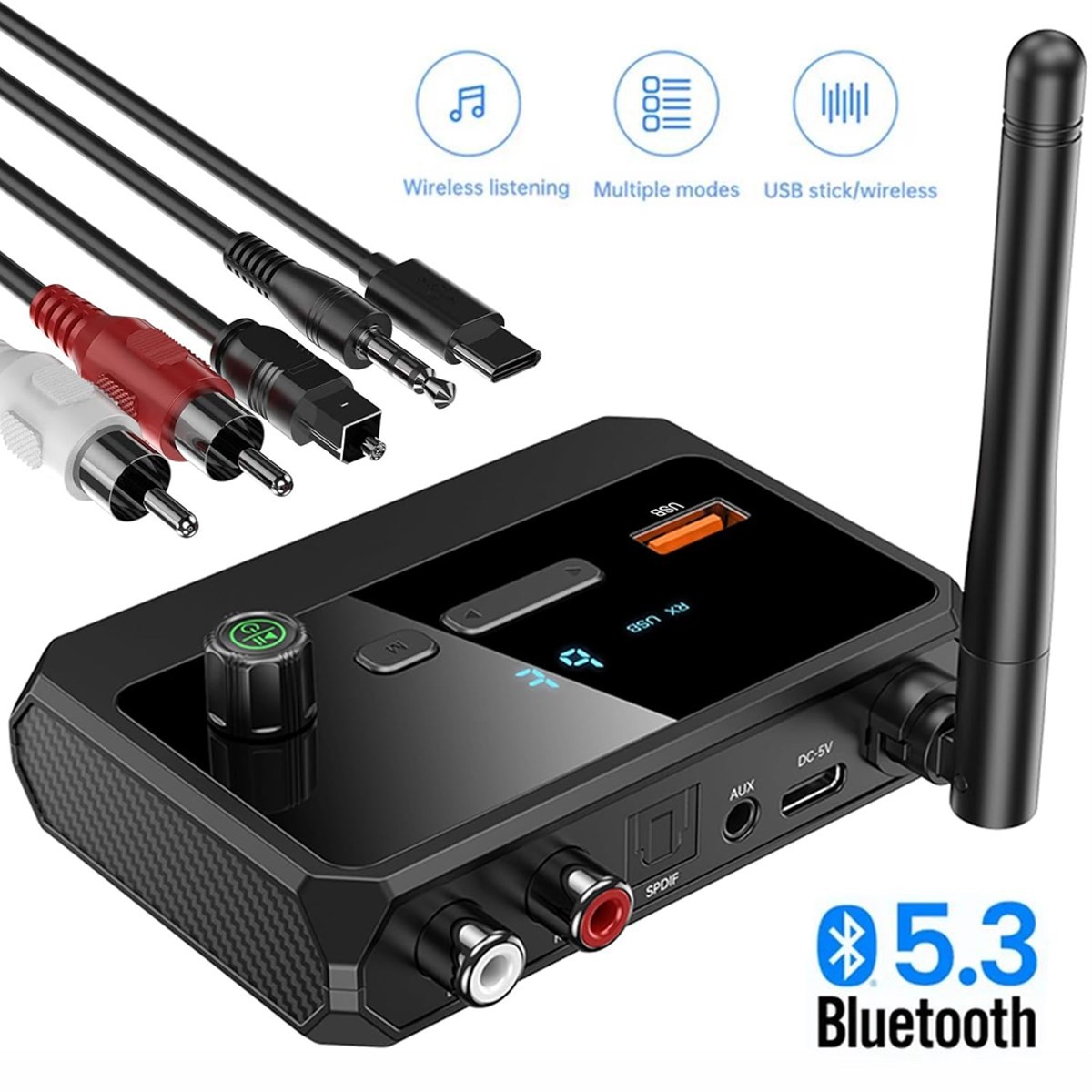 Home Stereo Audio Receiver AUX USB Optical HD Music to RCA Bluetooth 5.3 Adapter