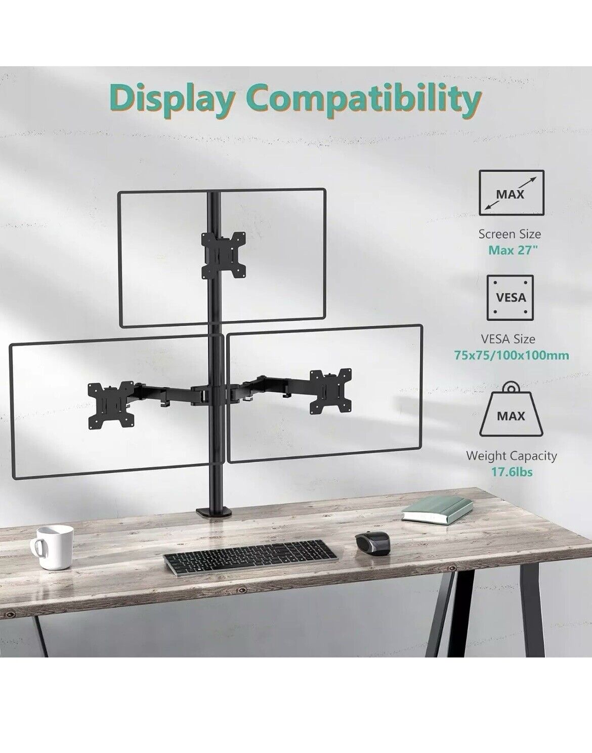 WALI Triple Monitor Desk Mount, Fully Adjustable Three Monitor Stand Fits 3 up