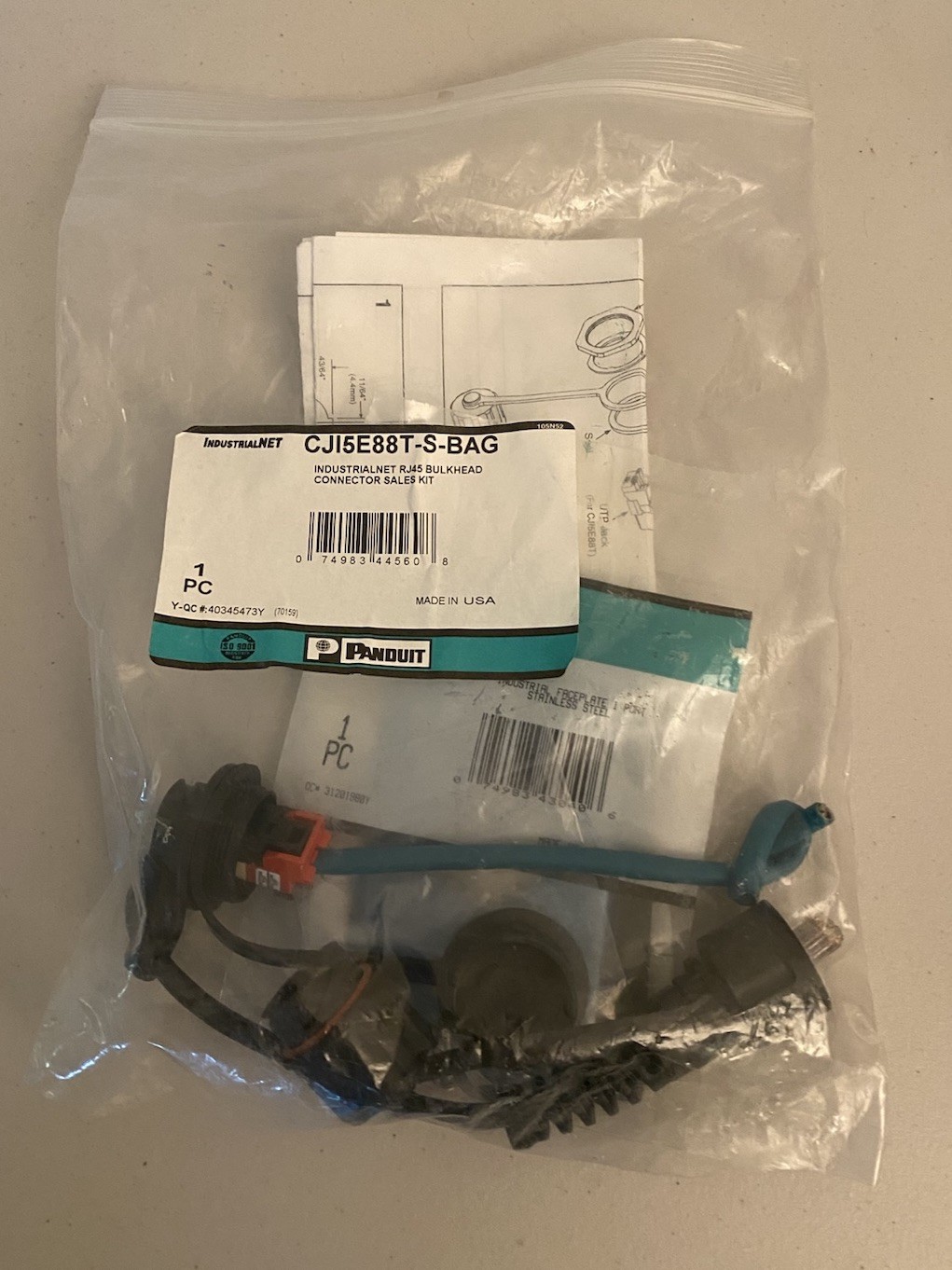 Panduit Industrialnet RJ45 Bulkhead Connector Sales Kit CJIE88T-S-BAG