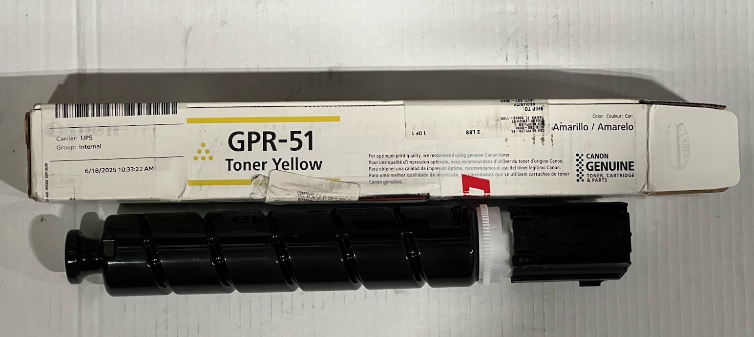 Genuine Canon 8519B003 (GPR-51) Yellow Toner Cartridge, OEM-Worn/Open Box