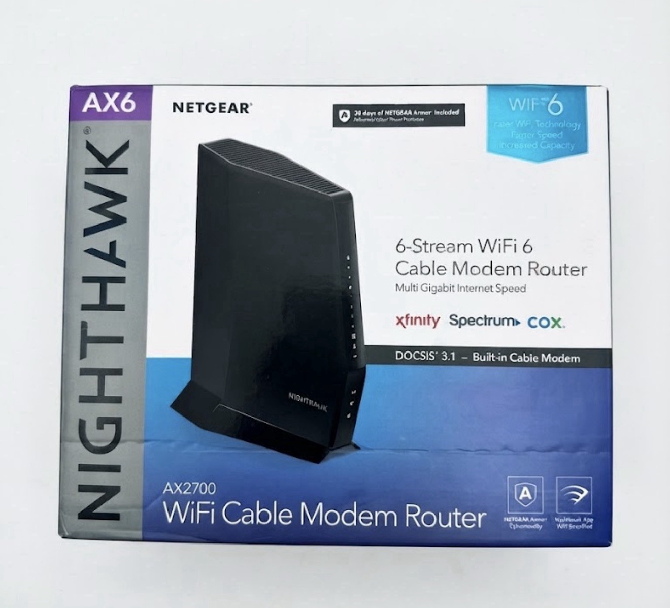 NETGEAR Nighthawk AX6 AX2700 WiFi 6 Dual-Band Cable Modem Router DOCSIS 3.1
