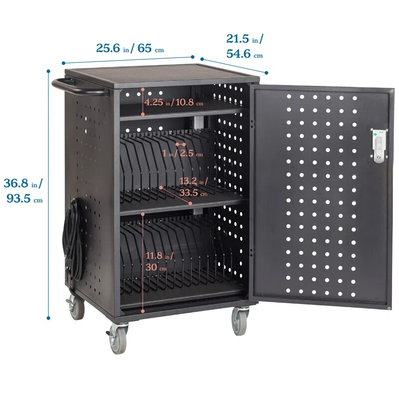 ECR4Kids 30-Bay Charging Cart, Classroom Storage, Black