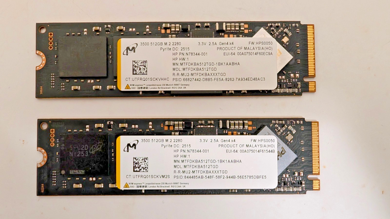 Micron 3500 512GB PCIe Gen4 x4 M.2 2280 NVMe SSD MTFDKBA512TGD (LOT OF 2)