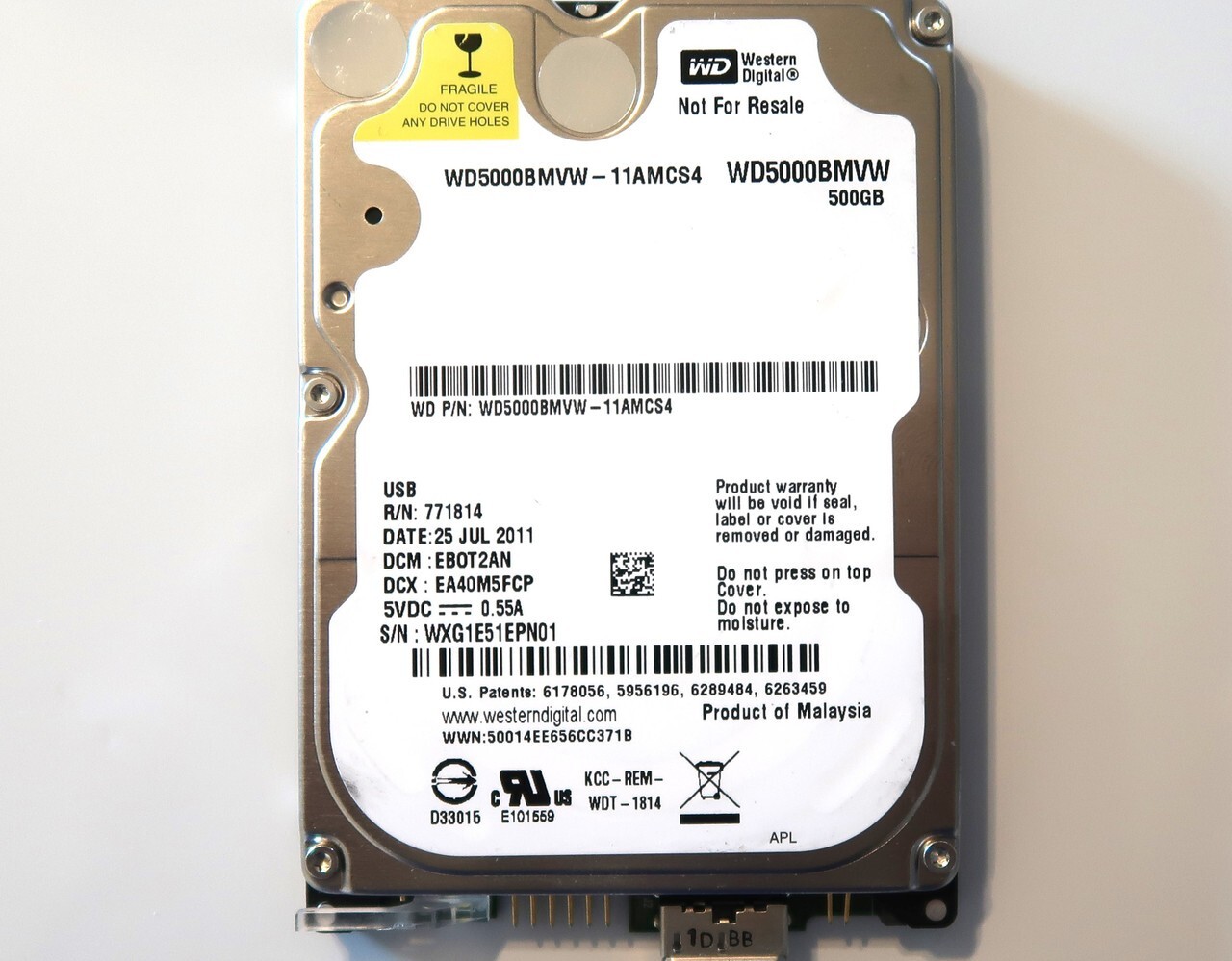 Western Digital WD5000BMVW-11AMCS4 EB0T2AN (WXG1) Malaysia 500gb USB 07.2011
