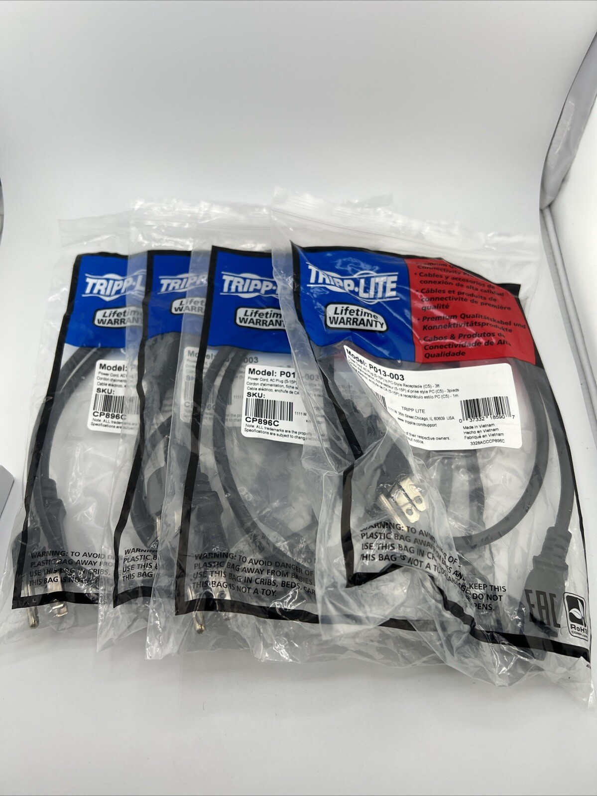 Tripp Lite Model P013-003 3ft Power Cord 10A 4 Qty