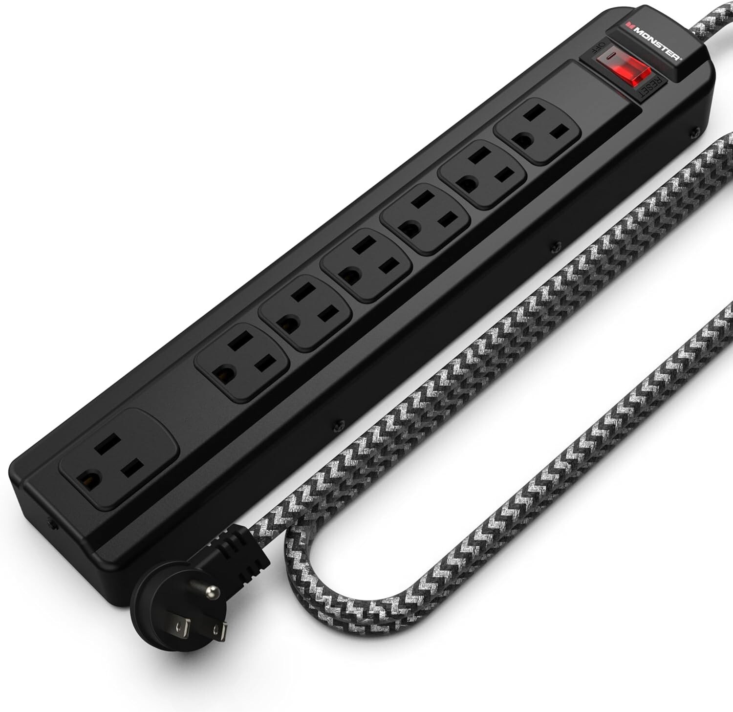 Monster 8000 Pro MI 7-Outlet Surge Protector Power Strip, 1350 Joule, 4 ft Cord