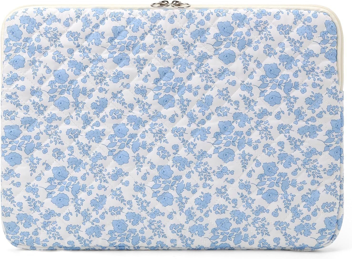 Cute Quilted Puffy Laptop Sleeve 13 Inch Padded Floral Protective Case for MacBo