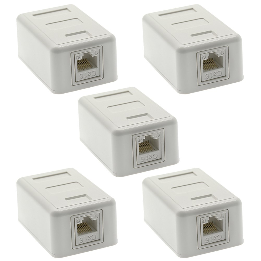 5 Pcs 1-Port Cat6 RJ45 Network Surface Mount Compact Box w/ Keystone Jack White