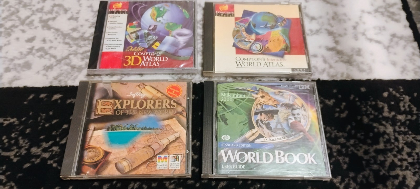  Vintage PC CD-ROM Reference Software Lot of 4 - Compton's 3D Atlas Sealed, Worl