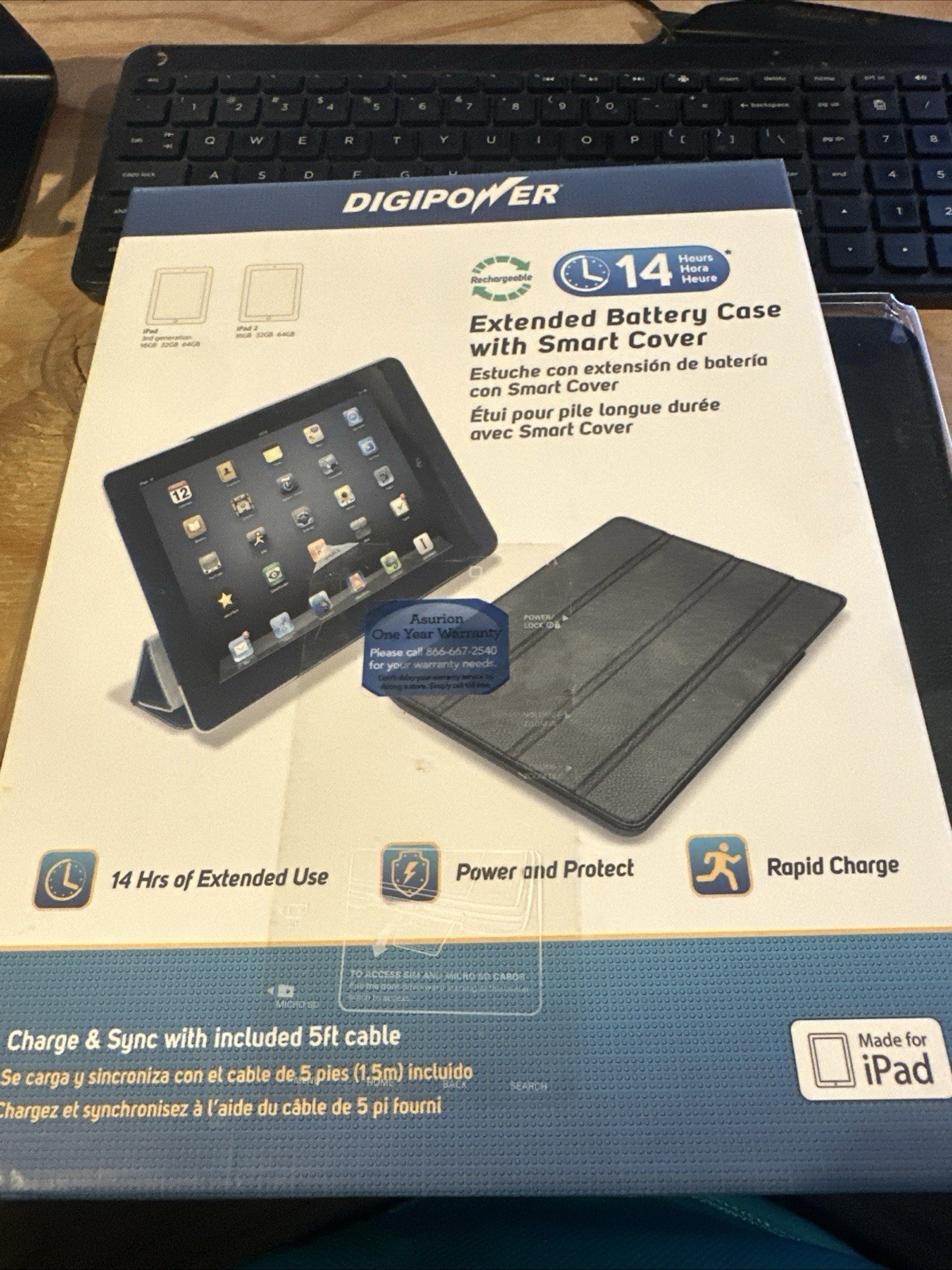 DigiPower Extended Battery Case w/ Protective Smart Cover for iPad 2 & iPad 3