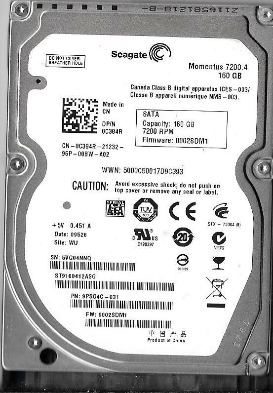 Seagate ST9160412ASG 160GB Sata Hard Drive P/N: 9PSG4C-031 F/W: 0002SDM1  WU
