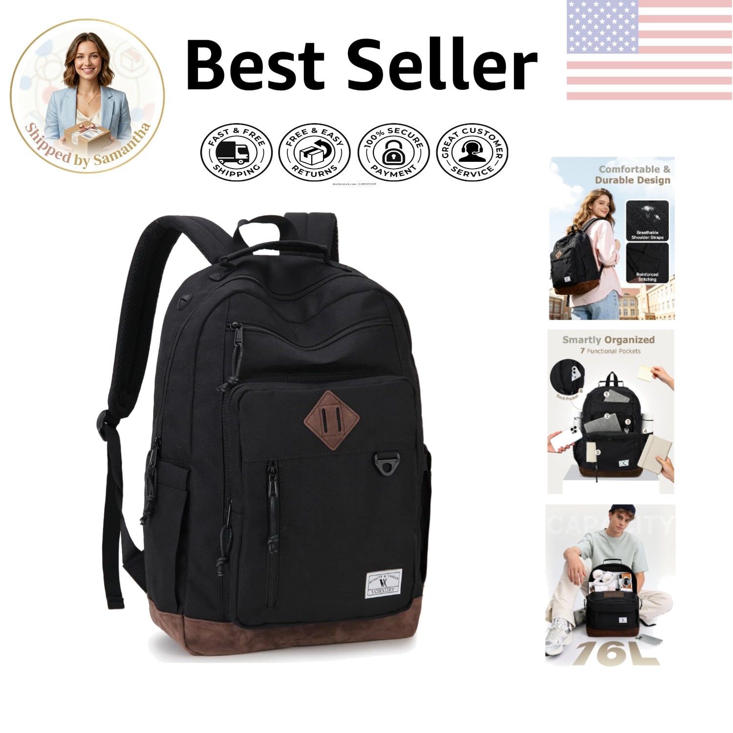 Lightweight Water-Resistant 15.6in Laptop Backpack with Pockets for Travel