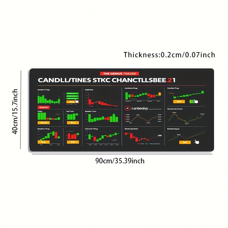 1 Large Gaming Mouse Pad with Trading Chart Elements, Financial Style Data Com