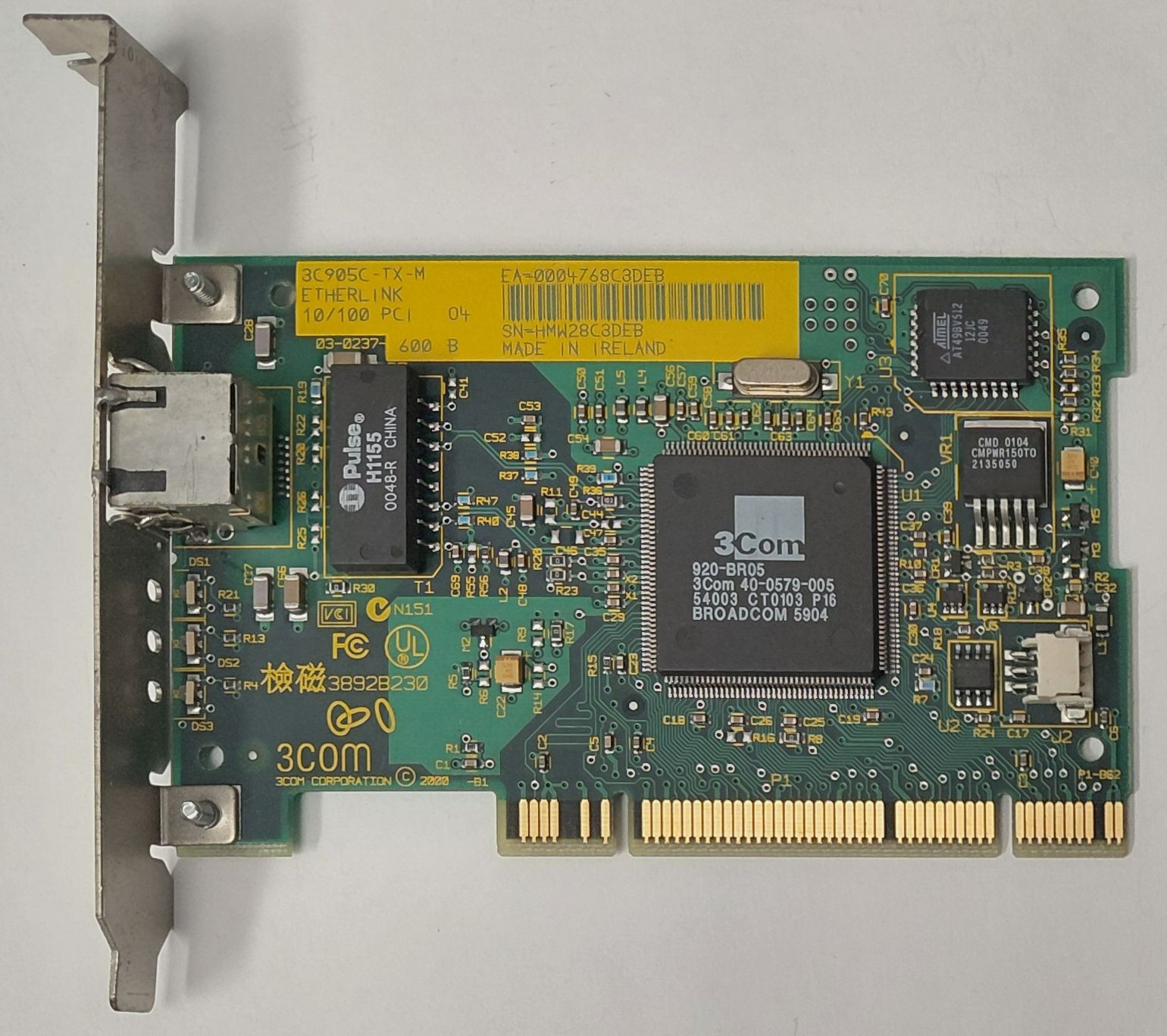 3COM EtherLink 10/100 PCI 3C905C-TX-M Network Card (RJ45, Retro, 2001)