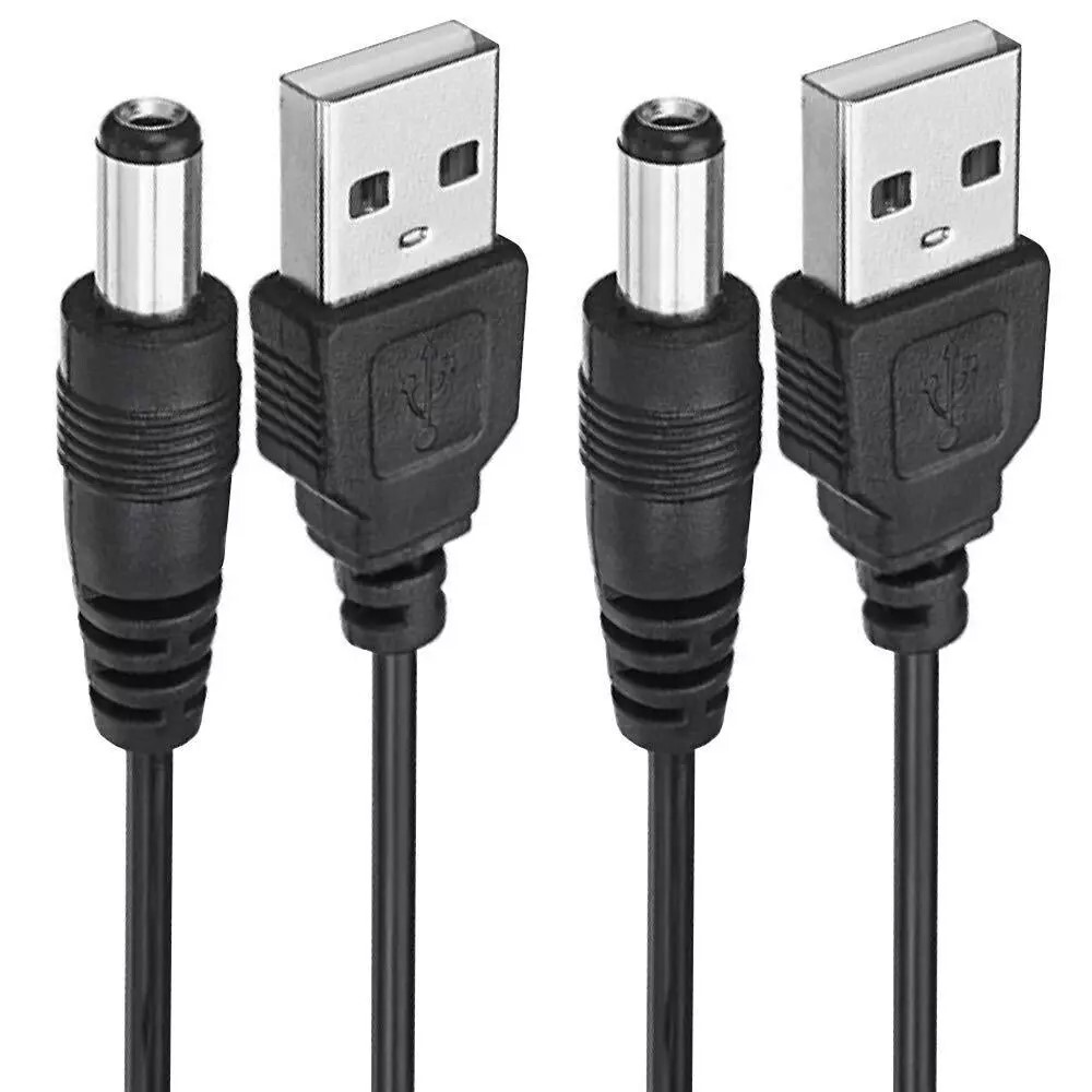 2pcs USB to 5.5mm x 2.1mm Barrel Connector 5V DC Power Cable Jack Male US Seller