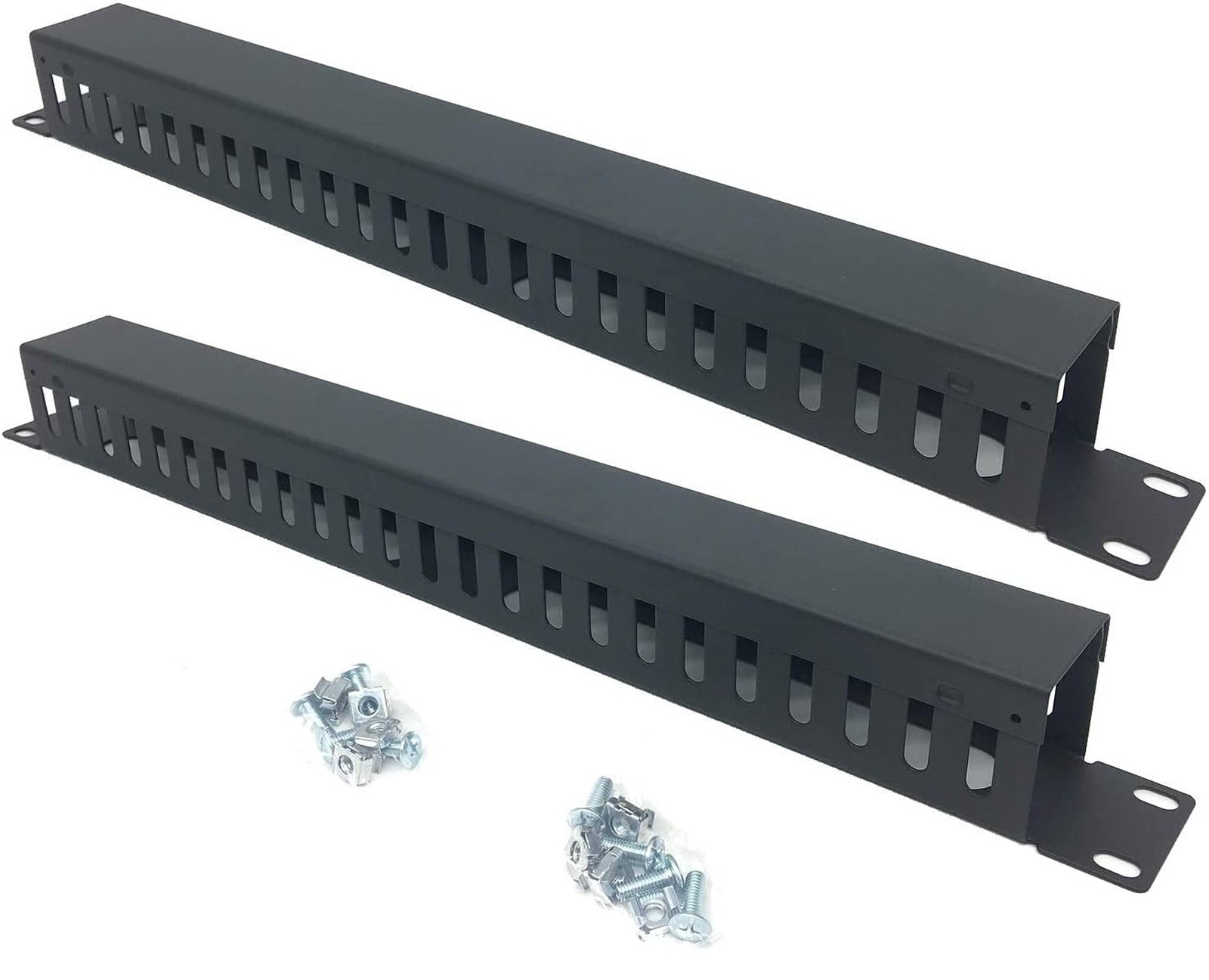 2 Pack 1U 19 Inch Cable Manager Horizontal Rack Mount 24 Slot Metal Finger Du...