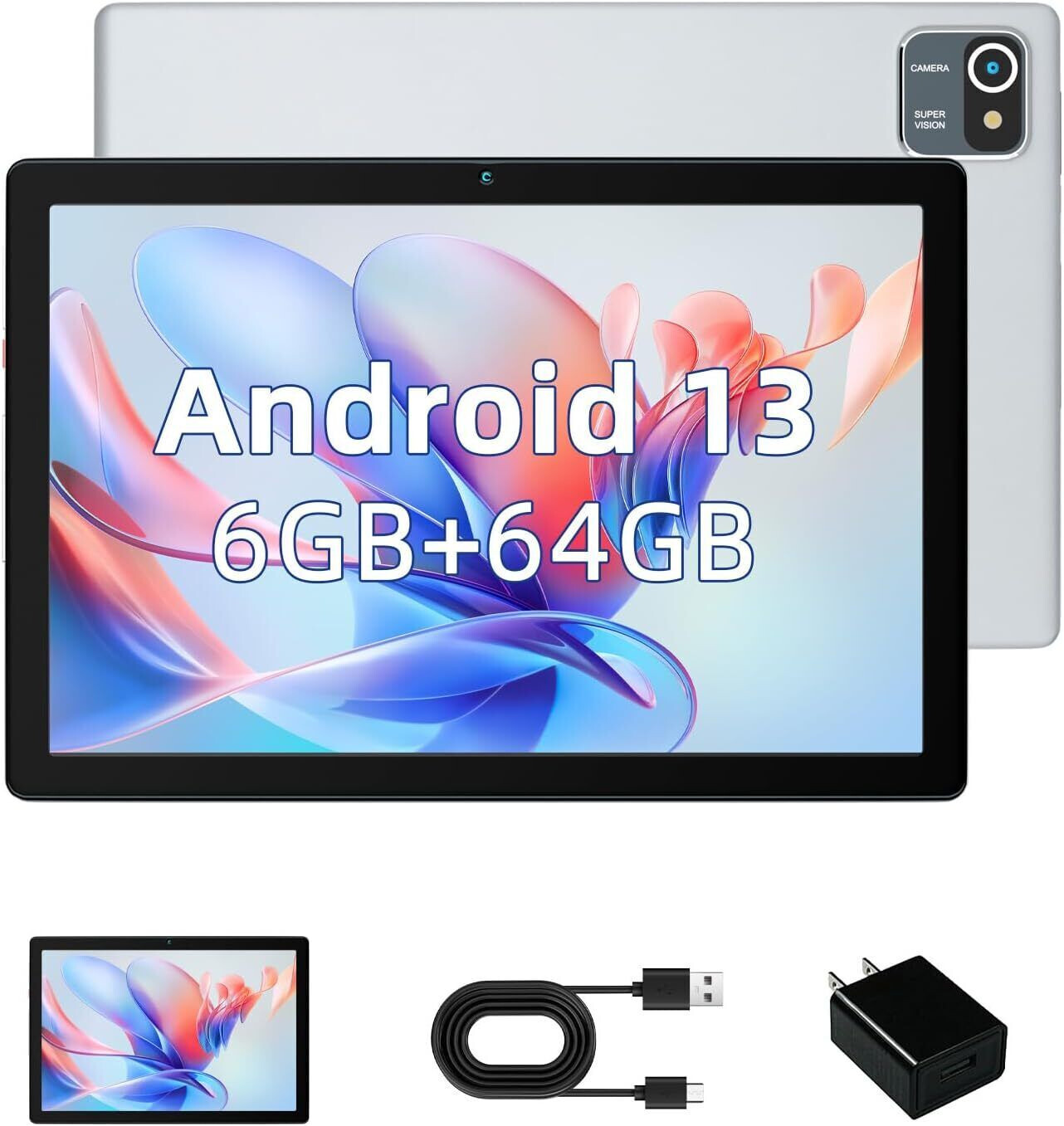 AEEZO 10 Inch Android 13 Tablet 6GB RAM 64GB Quad Core 1280×800 HD+IPS Screen