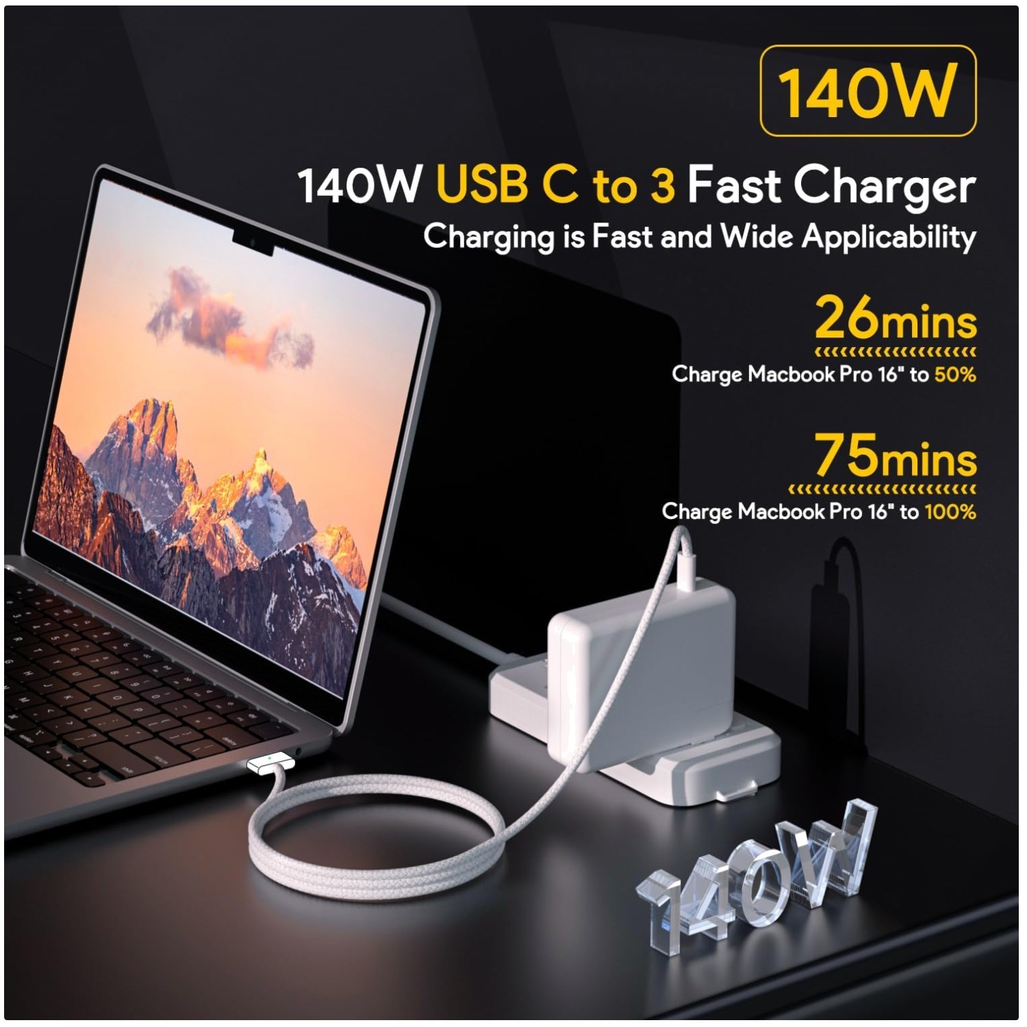 MacBook Pro Charger 140W with 6.6FT Braided Cable