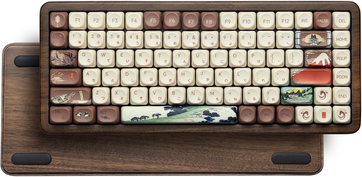 Womier 75% Wireless Creamy Keyboard with Wood Shell, QMK/VIA WD75 V2