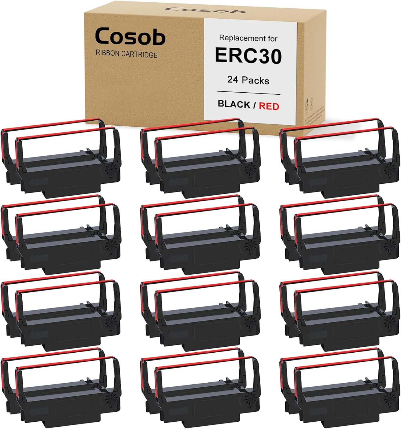 Replacement for ERC 30/34/38 B/R Ribbons 24 Pack,Black and Red(Individually S...