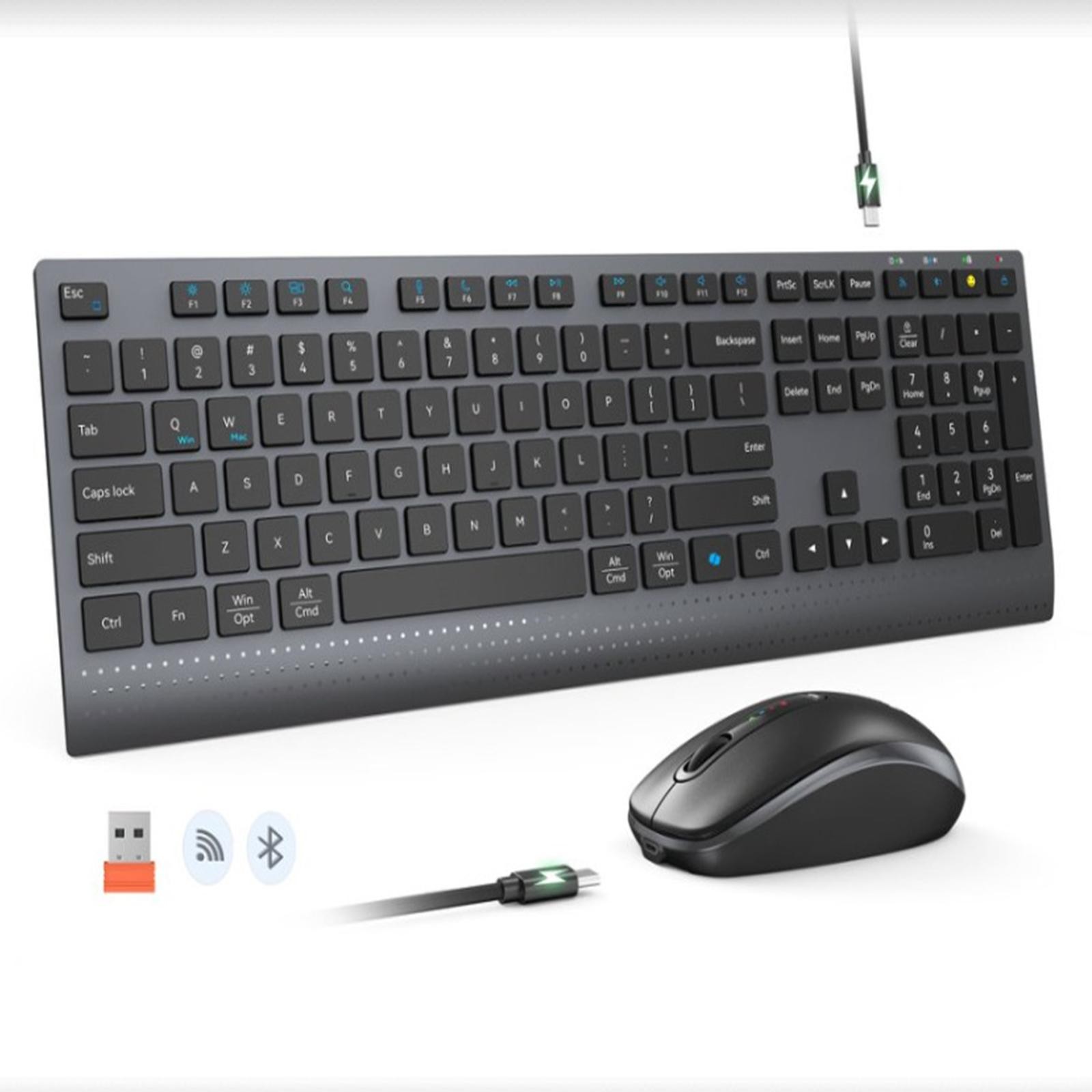 Dual Mode 2.4G Wireless Keyboard Mouse Combo Mute Rechargeable PC Windows Silent