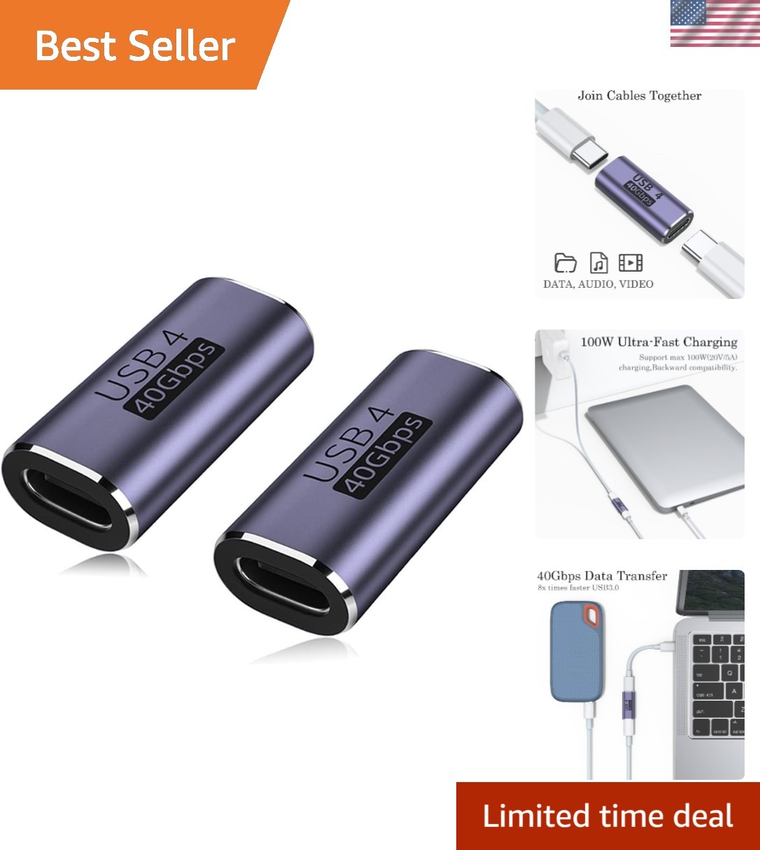 Ultra Compact USB C Female Adapter 2 Pack - Perfect for Fast Charging and Data