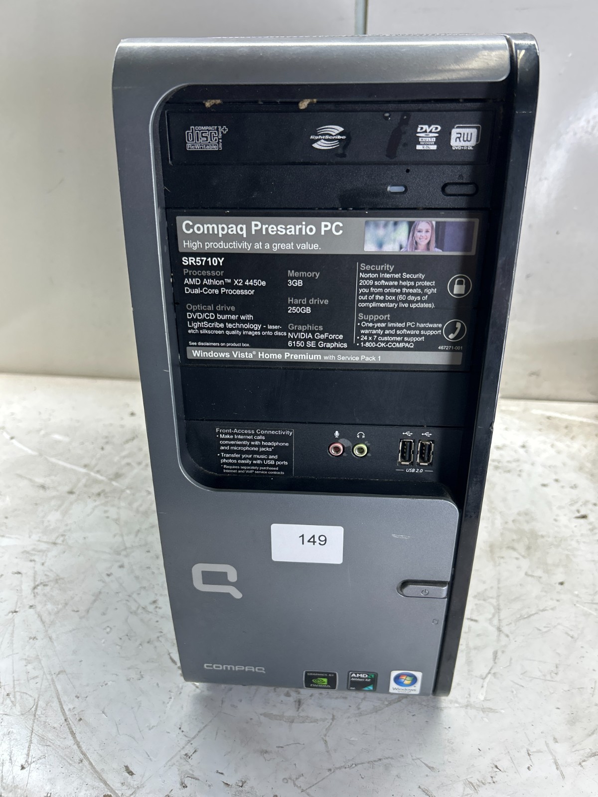 Compaq Presario SR5710Y AMD Athlon Dual Core 4450e 2300MHz 3GB NO HDD