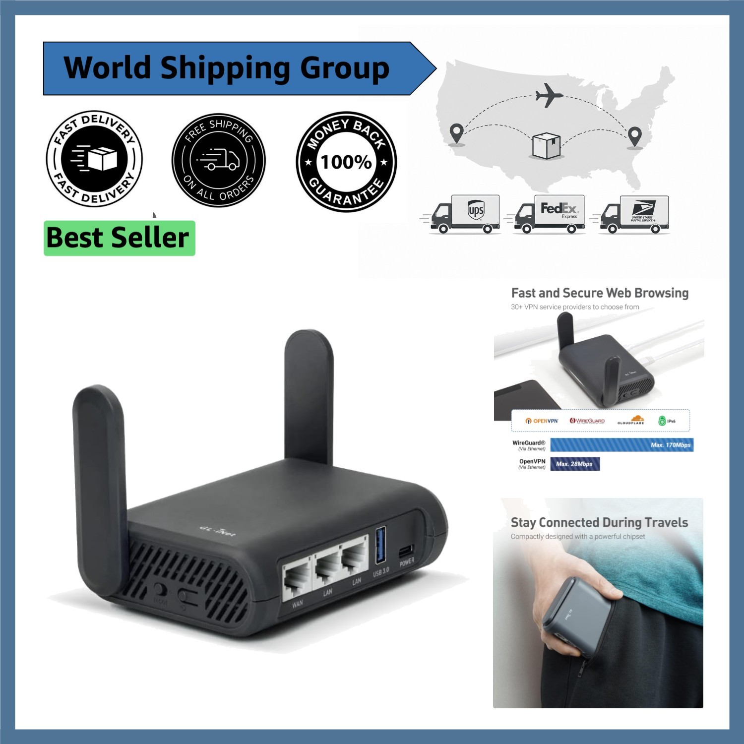 Effortless Connectivity with GL-A1300 Portable Router – Ideal for Travelers