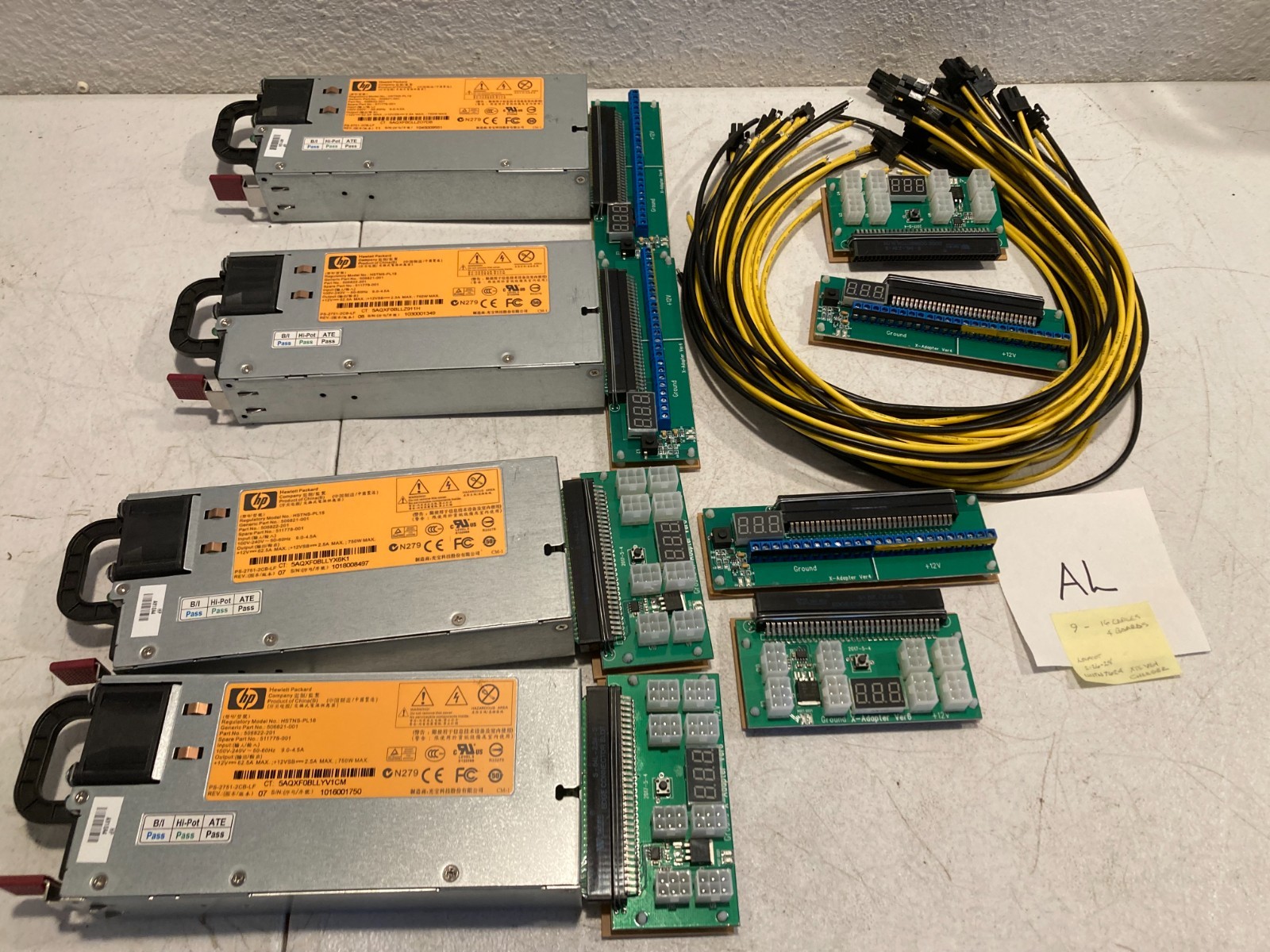 4x HP 750W Server PSU HSTNS-PL18 506822-201 Mining Breakout Boards Cables