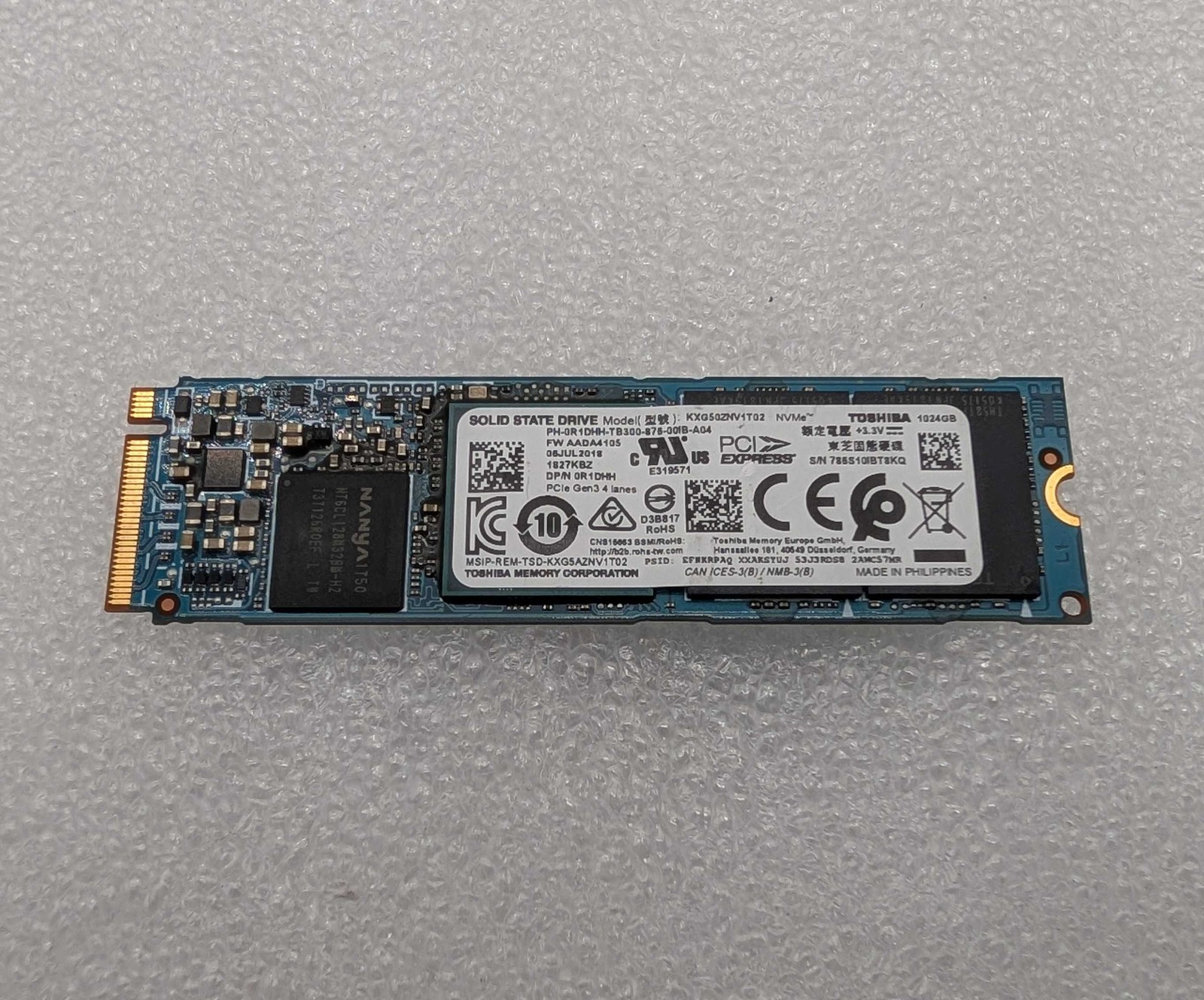 TOSHIBA 1TB 1024GB PCIe Gen3 x4 NVMe M.2 SSD KXG50ZNV1T02 Dell 0R1DHH