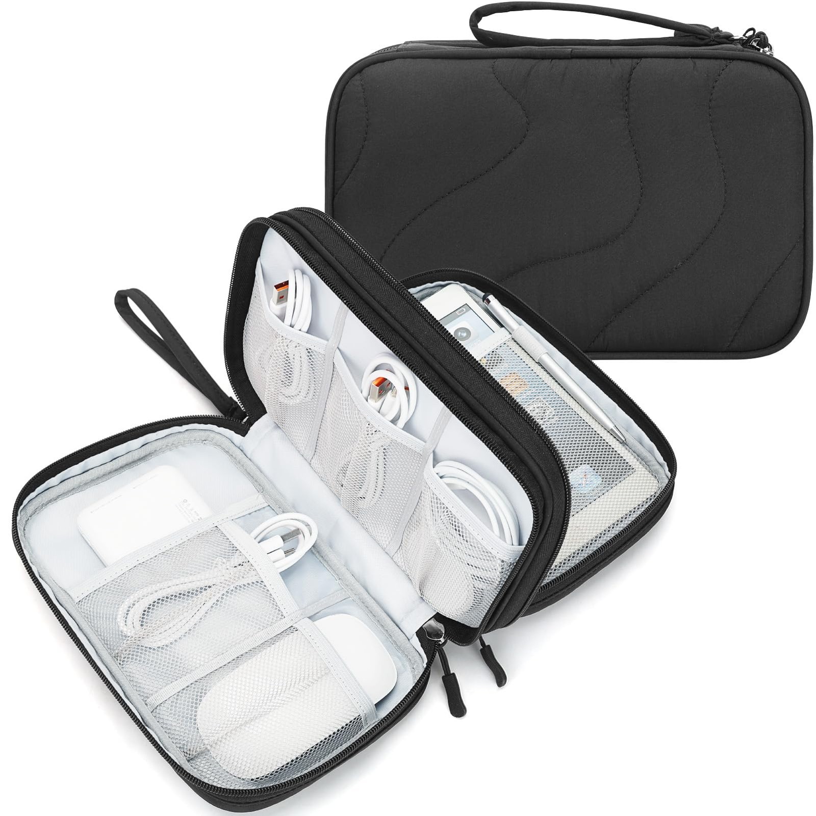 Skycase Tech Pouch - Lightweight Electronics Organizer XL, Wavy Pattern-Black