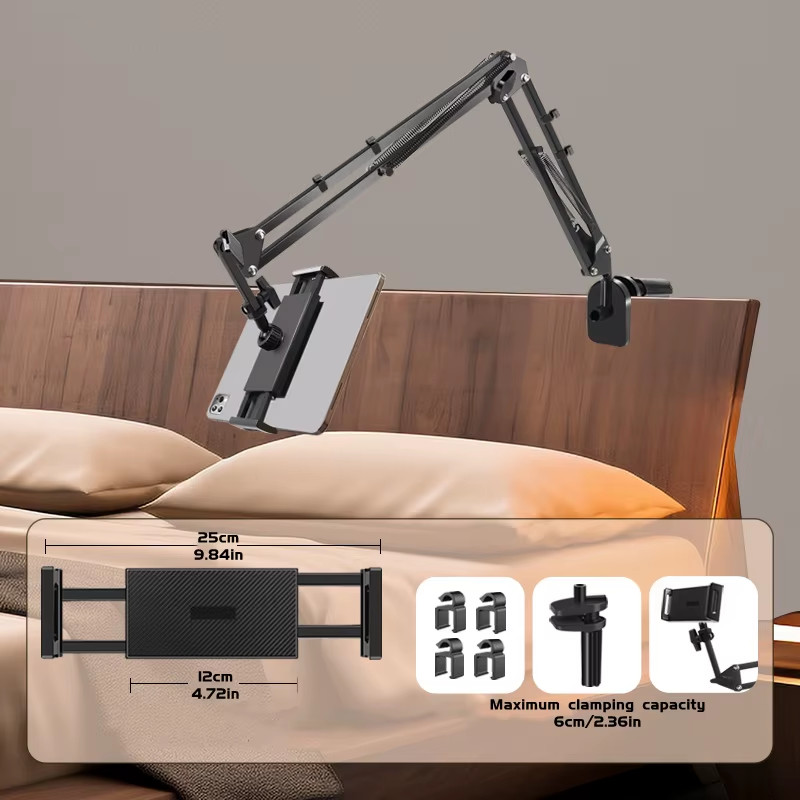 Adjustable Bed Tablet Holder Rotatable Long Arm Metal Desktop Tablet Bracket Mou
