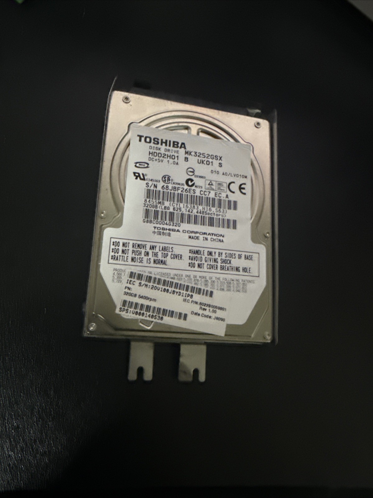 Toshiba 320GB,Internal,5400RPM,2.5" (MK3276GSX) HDD