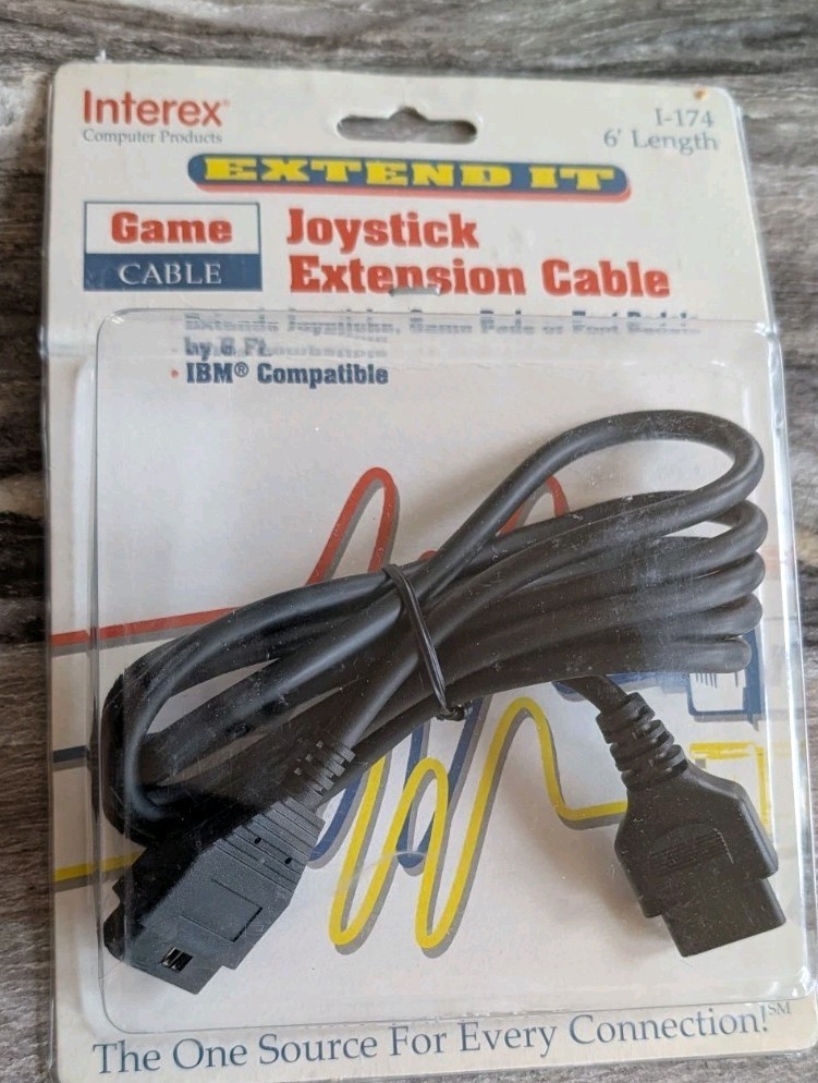 INTEREX I-174 6ft Joystick Extension Cable IBM Compatible Game Port Vintage NEW