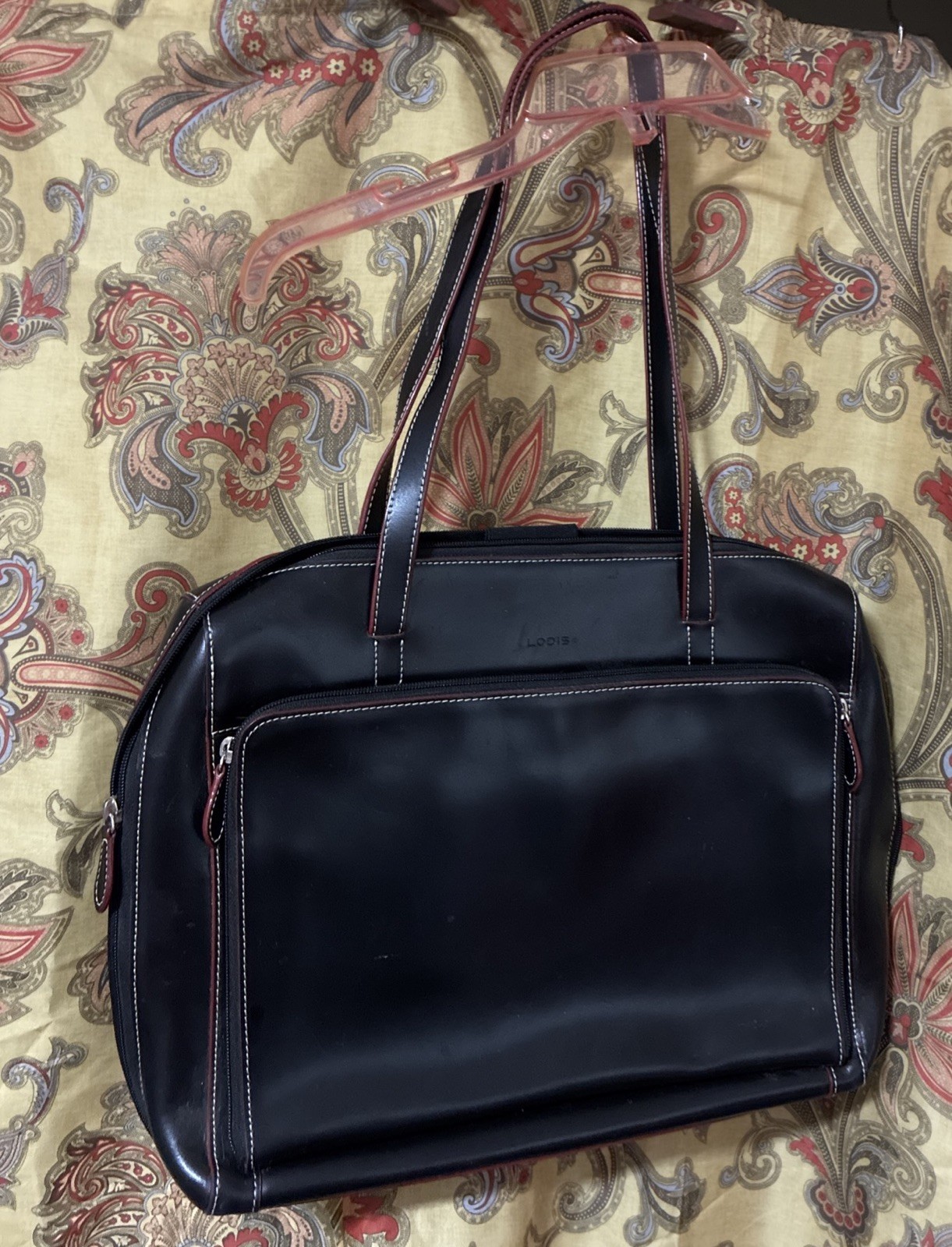 LODIS BEAUTIFUL LEATHER BLACK WITH RED TRIM LAPTOP BRIEFCASE