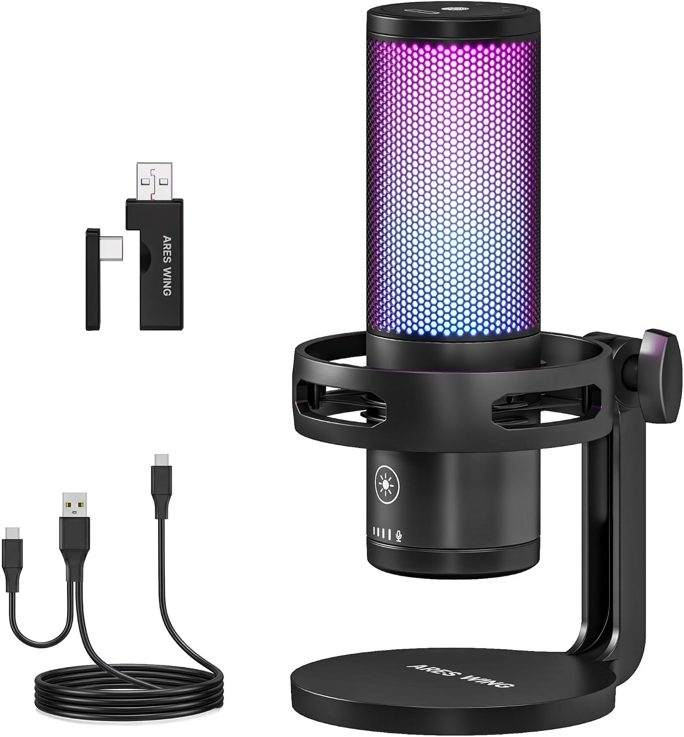 ARES WING GOG1009BK USB Condenser Microphone RGB Cardioid 800mAh Shock Mount