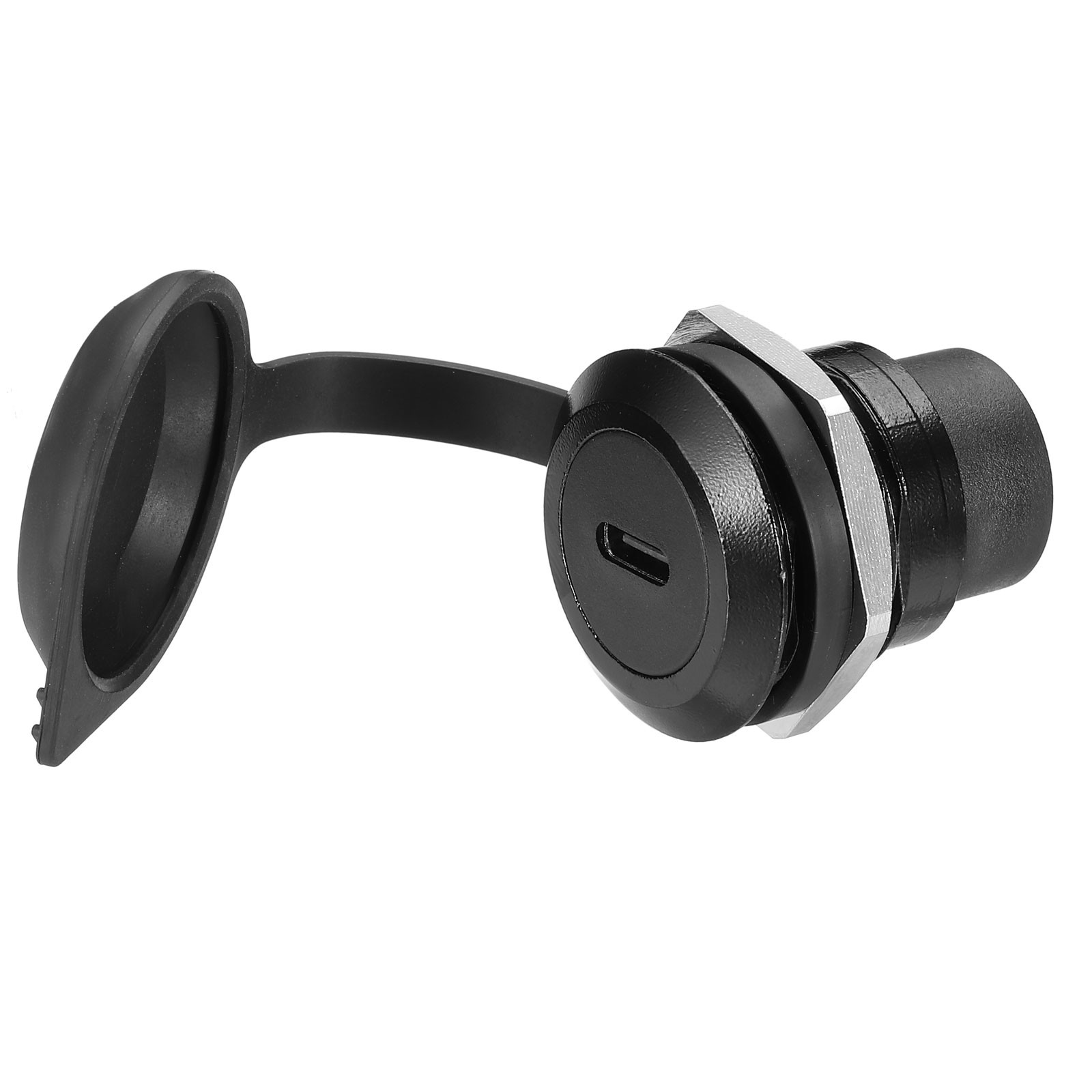 Type-C Female to Female Round Panel Mount Adapter with Dust Cover, Black