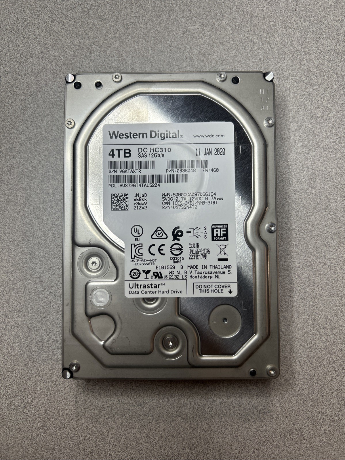 Western Digital 4TB SAS 12Gb/s Hard Drive (Model #: HUS726T4TAL5204)