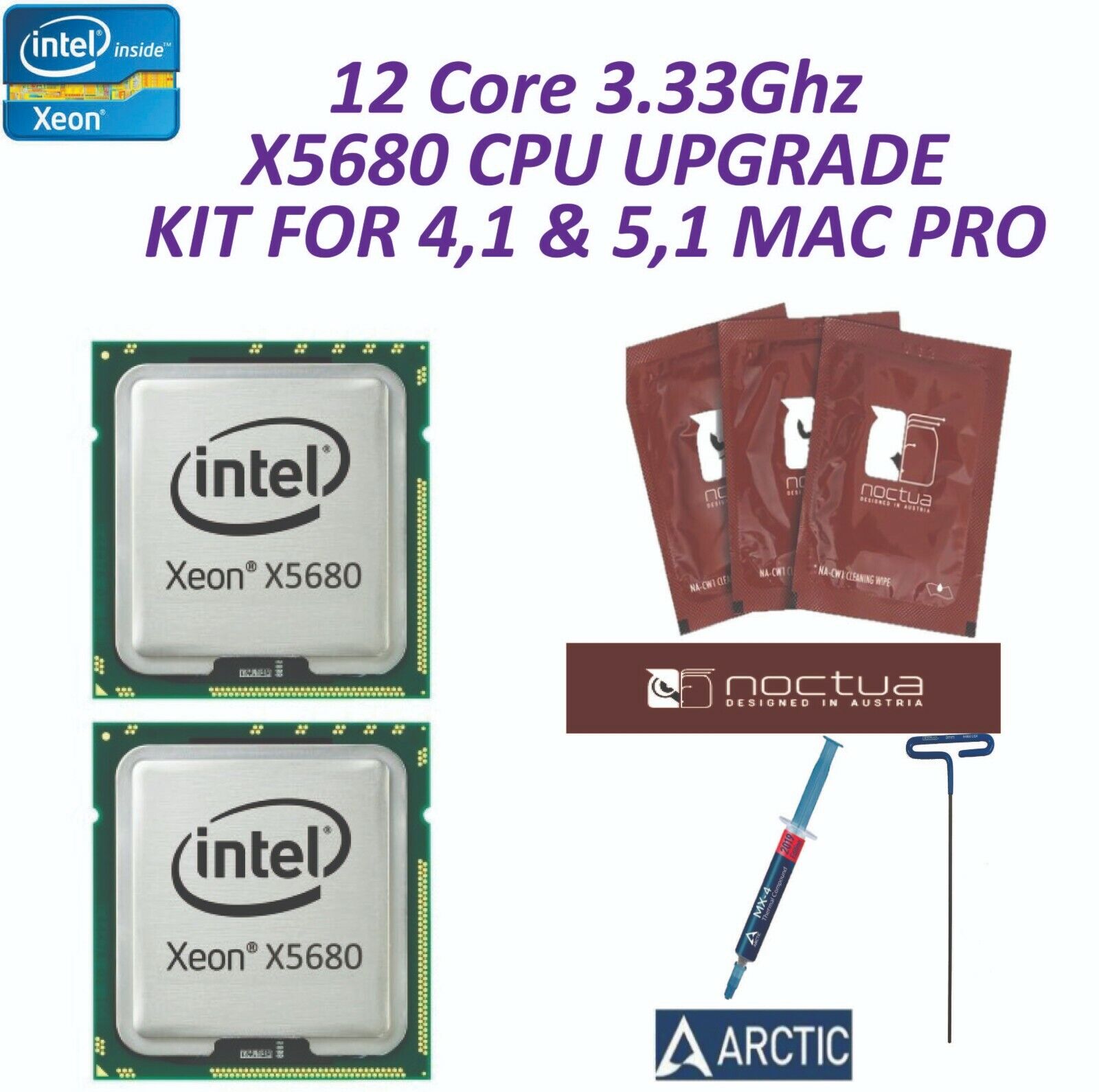 Mac Pro 12 Core 2010 2012  5,1 Pair X5680 3.33GHz XEON CPU upgrade kit 5,1