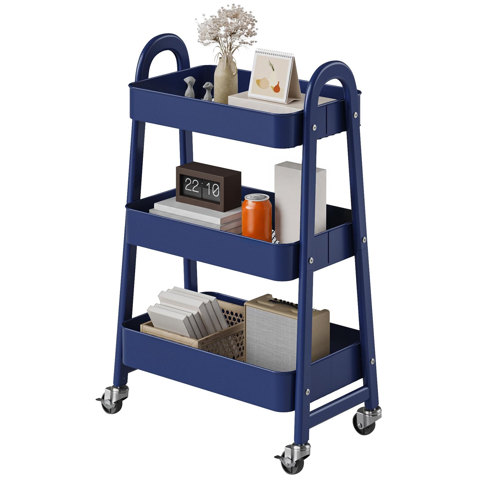 Metal Rolling Storage Cart 3 Tier Lockable Wheels Utility OLIXIS Tiers