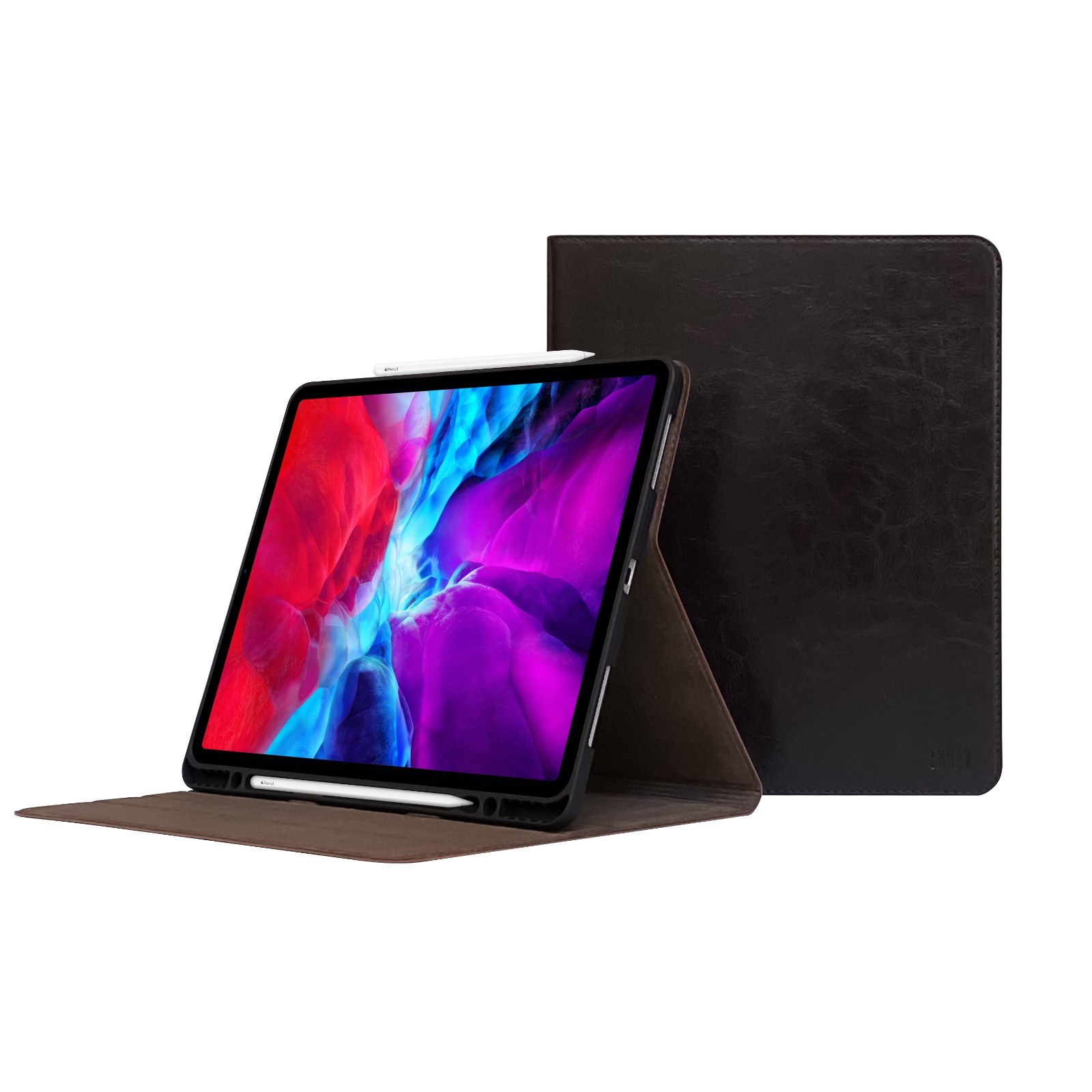 iPad Air 11 (M4) Case - 2026 - Dark Brown Genuine Leather - Pencil Holder