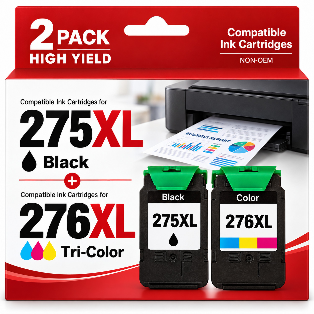 2 Pack PG-275XL CL-276XL Ink Cartridges For Canon PIXMA TS3522 TS3722 TR4722
